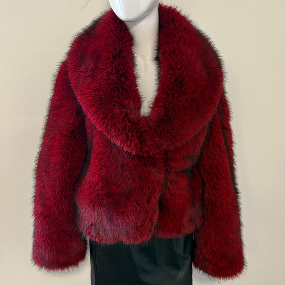 NWOT Darker Wavs Dolls Kill Diatonic Red & Black Oversized Faux Fur Jacket Coat - Picture 1 of 6